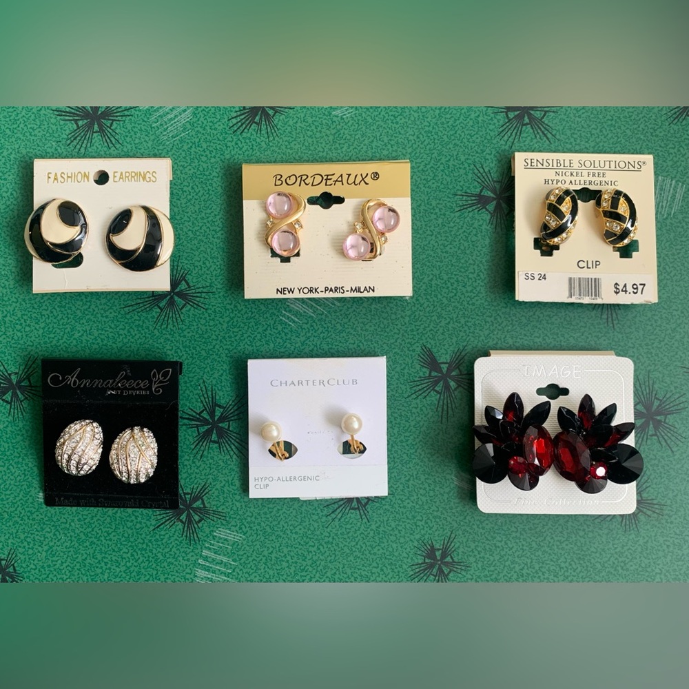 Lot of 6 Assorted NWT Vintage Clip-On Earrings Costume Jewelry